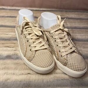 Sam Edelman Elena Knit Lace Up Sneakers Casual Woven Tan Shoes Size 7M‎